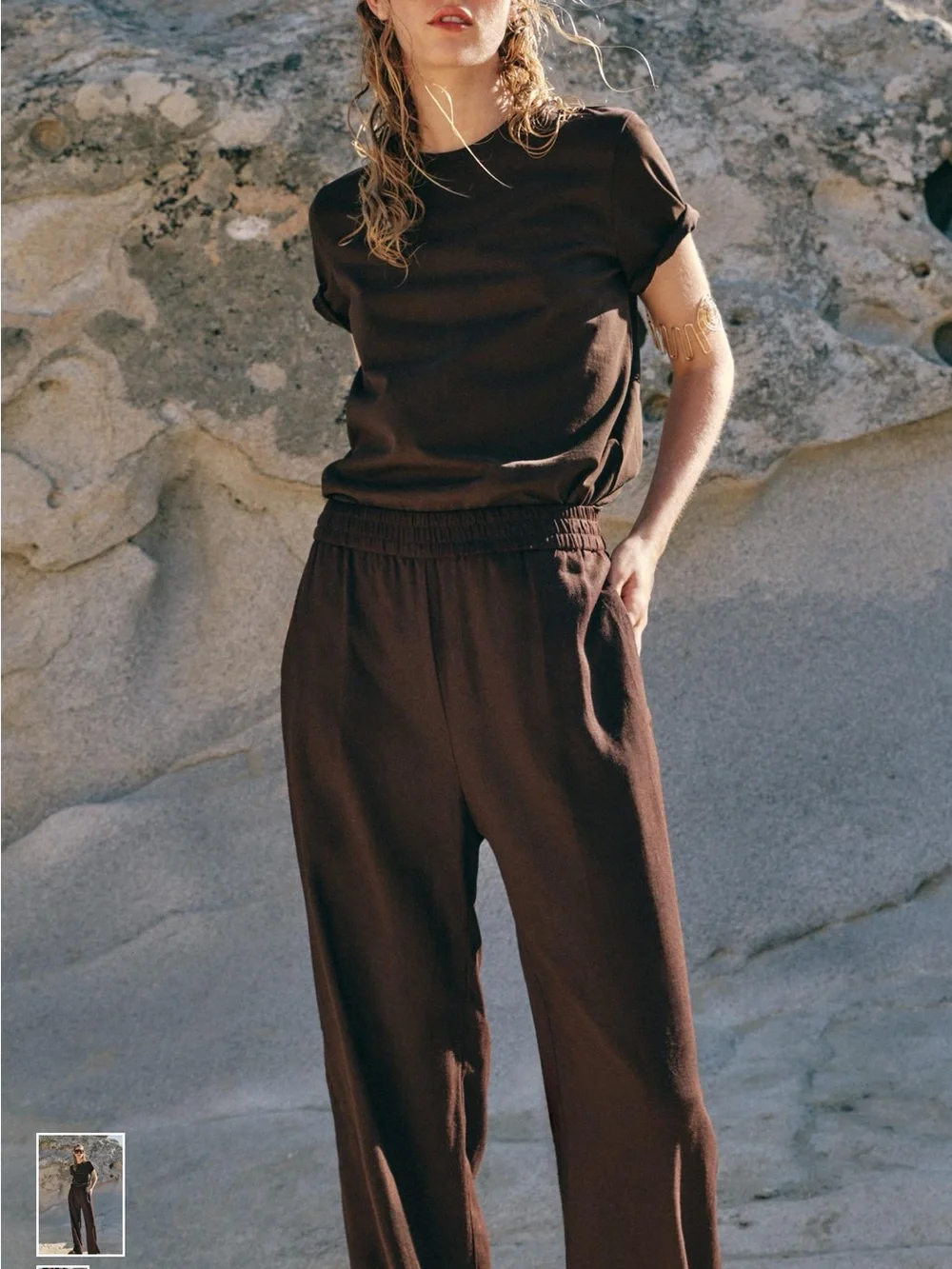 Zara Straight-Leg Linen-Blend Pants in Deep Brown